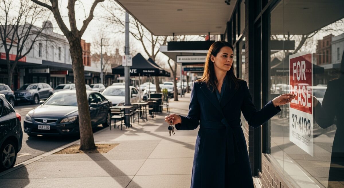 Business owner inspecting a commercial shopfront
