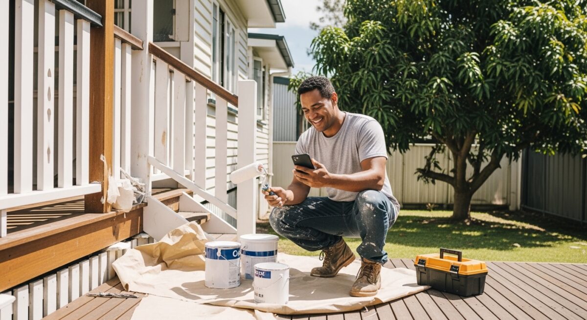 Homeowner taking a break during a renovation project